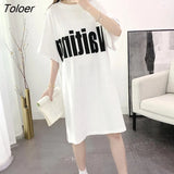 Women Summer Half-sleeve Printed Mid-calf Preppy Style Harajuku Loose H-line Fake-two Pieces Korean-style Simple