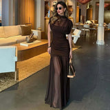 Autumn And Winter New Fashion Temperament Solid Color Collar Long Sleeve Folded Dress Dress