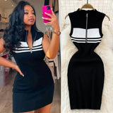 Collar Striped Knitted Vest Dress Summer High-End Sensiastic Hottie Sexy Slimming Bag-Butt