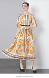 Exquisite Dress Women 2025 New Lazy Wind Collar Mid-Sleeves To Close The Waist Temperament 100-Fold Printing
