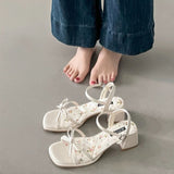 Water Drill Thick Heel Sandals Women 2025 Summer New Heel With Skirts Plus-Size High-Heeled Fashion