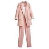Women's Pants Set Fashion Casual Jacket Top Trousers Vest Three Piece Set Female Suits Tracksuit Office