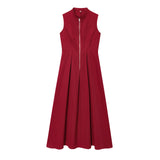 2025 New Women's Dress French Design Round Neckless Sleeveless Commuting Temperament Fan Flute
