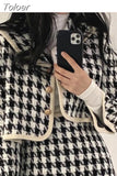 Temperament Skirt Outfits Chic Plaid Two Piece Set Women Sailor Collar Cropped Coapt Bodycon Mini Skirts Suit Office Lady