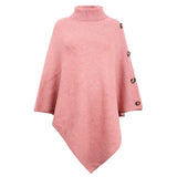 Turtleneck Vintage Cape Long Sweater Women Bat Sleeve Autumn Winter Button Tops Jumper Holiday Pullover Sweaters