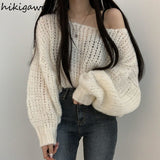 Sweaters for Women 2023 Pull Femme Y2k Clothes O-neck Lantern Sleeve Casual Jumper Knitted Korean Cropped