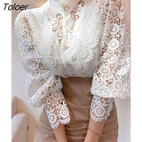 Women's Blouse Vintage Lace Spliced Long Sleeve Pink Button Up Woman Shirt Tops 2022 Fashion Casual Ladies Blouses