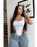 White Sexy Square Collar Sleeveless Solid Zippers