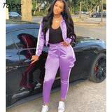 Reflective strip Patchwork 2 piece set women Tracksuit jacket Pants Set jogging femme Sportwear Matching Set two
