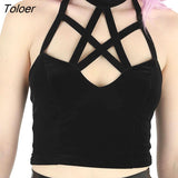 Y2K Mall Goth Crop Tops Black Lace Trim Emo Alternative Aesthetic Crop Tops Women Backless Sexy Stripe Tanks Gothic
