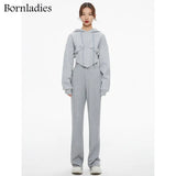 2021 Autumn Women New Cotton Tracksuit Female Slim Waist Short Hoodes Sweatshirt + Long Wide Leg Pants 2 Piece