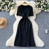 Version Of Fashion Elegant Irregular Short Sleeve Splicing Diamond-Singed Waist Denim Dress Women's Summer Open Fork Long