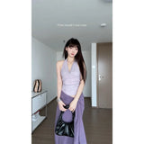 Suit Purple Hanging Neck-Loand Sling Female Summer New Hottie Strap Half Skirt Two