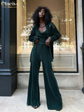 Fashion Beige Pleated 3 Piece Sets Womens Outifits Elegant Lapel Long Sleeve Blouse + Tank Top With Wide Leg Pants