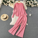 Fashion Casual Knitted Sets Winter Women Long Sleeve Irregular Pullovers+ Wide Leg Pant Loose Sweater Two Pieces
