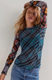 Girls Classic Lattice Retro-Print Long-Sleeved Top
