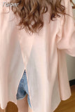 Chic Split Shirts Women Irregular Designed Stylish S-3XL Long Sleeve Blouse Sun-proof Breathable Outerwear Female