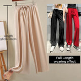 Slacks Women's Loose Summer Long Pants Soft Ice Silk Full-Length Black Wide Leg Pants Women Khaki High Waisted