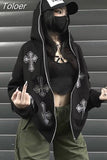 Women's track and field wear top casual cross rhinestone long-sleeved hooded sports suit hoodie sweatshirt piece Y2k street