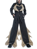 High Waist Khaki Striped Hollow Out Long Wide Leg Trousers New Loose Fit Pants Women Fashion Spring Autumn 2023