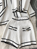 Long Sleeve V Neck Cardigan Jacket + Sling Vest + High Waist Shorts High Quality Chic Button Knitted Vintage 3 Piece