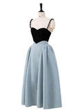 2023 Autumn Women's Dress New Fashion Beading Strap Slim Contrast Color Mid-calf A-line Dresses Elegant Female Tide