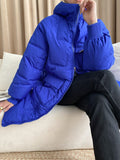 Blue Big Size Long Warm Hooded Cotton-padded Coat Long Sleeve Women Parkas Fashion Tide New Autumn Winter 2023