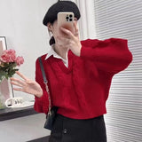 Autumn And Winter Splicing Women's Shirt Wear Design Niche Collar Loose Jaflage Shirt Fake