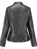 VAREY LIN New Spring Autumn Moto Biker Pu Coat Women Casual Stand Collar Zipper Faux Leather Jacket Lady Casual Slim