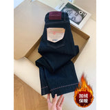 Wind Dark Blue High-Waisted Straight Jeans Women Autumn And Winter New Design Sense Loose Broad Legs Long