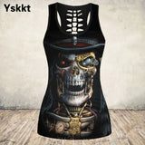 Gothic Skull Print Tank Top Women Halloween Cotton Sleeveless Tee Shirt Workout Black Vest