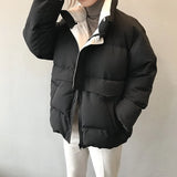 Winter New Style Solid Cotton-Padded Jacket Women Oversize Bread Stand-Up Collar Thick Warm Causal Chic Coat Parka