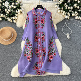 Folded Dress Women's Autumn 2025 Retro Collar Long Sleeves Loose A-Word Printing