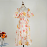 Court Style High Design Feeling Heavy Industry Nail Drill Short Sleeve Single Buckle Dress +