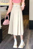 Skirt Solid Color High Waist Elastic A-line Temperament Basic Casual Fashion All-match Office Sweet Preppy Style