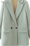 2023 Women Double Breasted Loose Blazer Office Lady Loose Classic Coat Basic Suit Jacket Female Chic Outwear