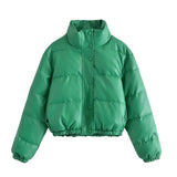 Women Fashion Faux Leather Padded Jacket Thick Warm Parka Coat Vintage Long Sleeve Female Outerwear Chic