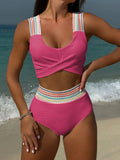 2024 New Rainbow Woven Series High-Waisted Split Swimsuit Bikini