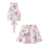 Homemade New Women's Clothing Hang Neck Sleeveless Short Top Short Floral Skirt