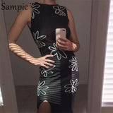 Y2K O Neck Knitted Print Summer Beach Women Sexy Midi Dress Backless Party Split Bodycon Dress