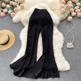 Sexy Split Flare Pants Women High Waist Slim Boot Cut Trousers Spring Vintage Korean Streetwear Long