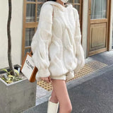 Women Winter Hooded Knitted Sweater Tops Lantern Sleeve Casual Loose Vintage Blouse Pullover Vintage Streetwear Fashion