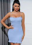 Sexy Straps Solid Ruffles Bodycon