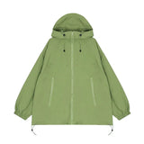 2022 Waterproof Jacket with Hooded Women Pure Color Zipper Loose Windbreaker Korean Fashion Y2k Clothing Trench Coat