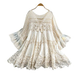 Dali Tourism Holiday Dress Women New Gentle Wind Tied V Tie Horn Sleeve Hollow Knitting