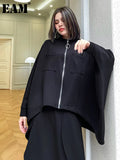Loose Fit Black Big Size Casual Jacket New Stand Collar Long Batwing Sleeve Women Coat Fashion Spring Autumn 2023
