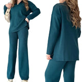 2025 New Solid Fashion Collar Loose Leisure Knitting Two Sets Of