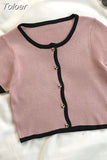 Korean Knit Cardigan TShirts Short Sleeve Cropped Tops Woman Tees Fashion 2023 Summer Shirts Femme Patchwork T