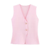 New Gold Button Knitted Vest Small Folding Splicing Skirt