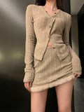 Autumn 2 Piece Dress Set Women Y2k Crop Tops + Mini Skirts Female Elegant Slim Bodycon Dress Office Lady Korea Fashion